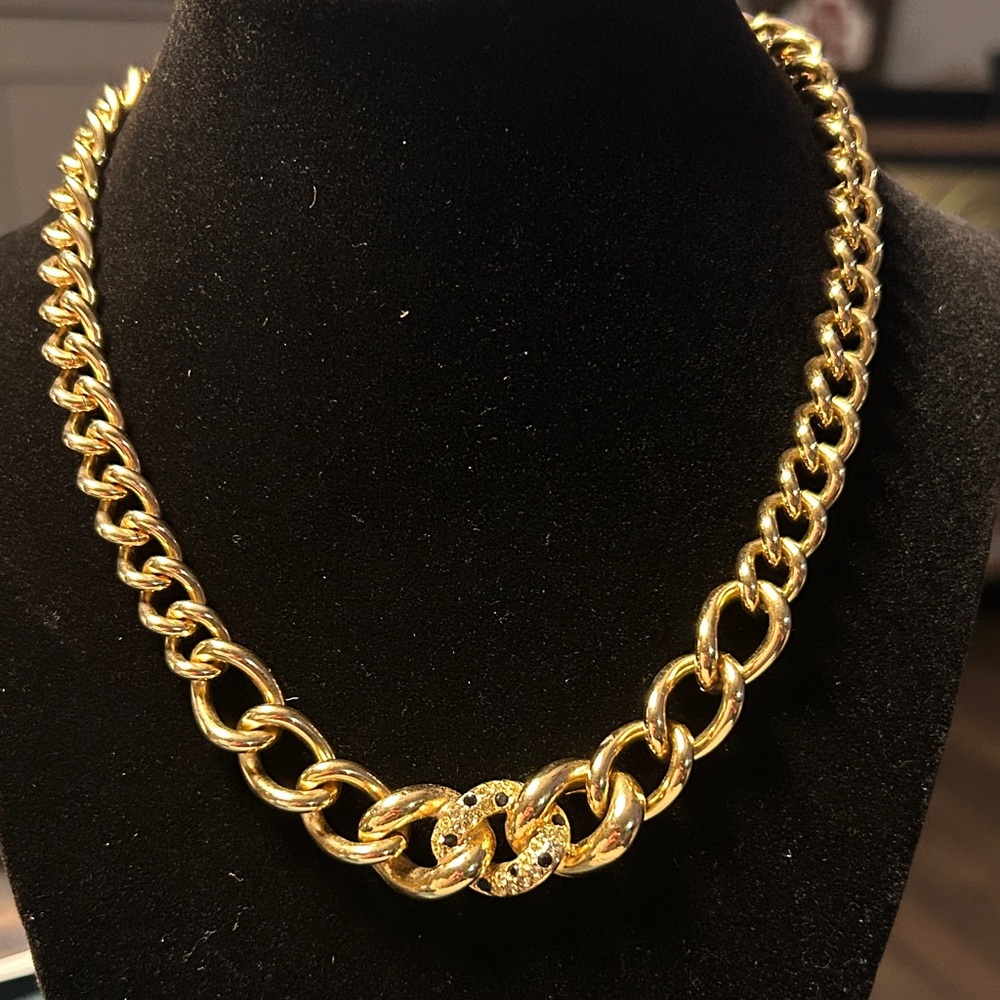 286. Dior Gold Chain Necklace with Crystal Accents (with COA)